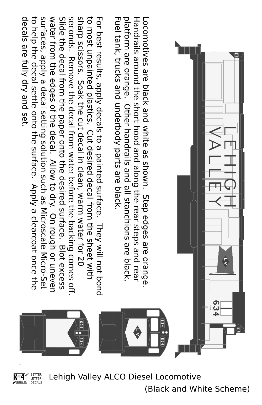 Lehigh Valley ALCO C628 Diesel Locomotive Black Snow Bird Scheme - Decal