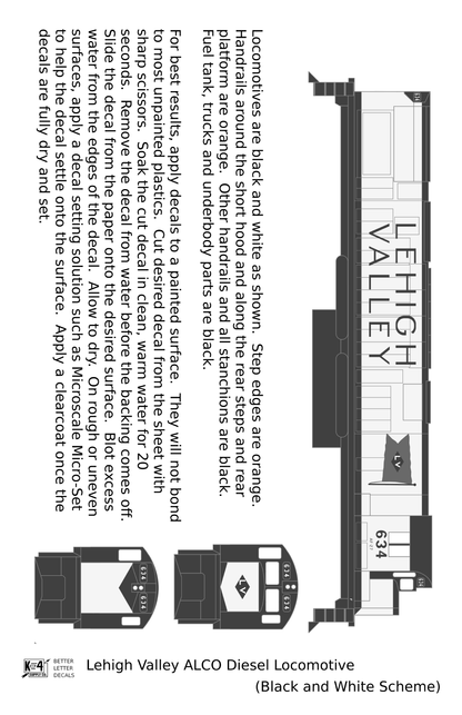 Lehigh Valley ALCO C628 Diesel Locomotive Black Snow Bird Scheme - Decal
