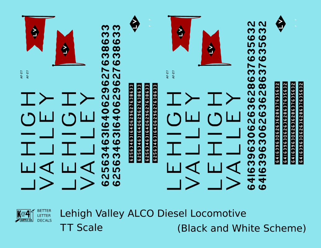 Lehigh Valley ALCO C628 Diesel Locomotive Black Snow Bird Scheme - Decal - Choose Scale