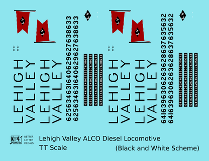 Lehigh Valley ALCO C628 Diesel Locomotive Black Snow Bird Scheme - Decal - Choose Scale