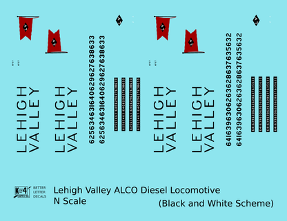 Lehigh Valley ALCO C628 Diesel Locomotive Black Snow Bird Scheme - Decal - Choose Scale