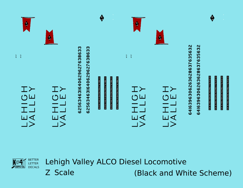Lehigh Valley ALCO C628 Diesel Locomotive Black Snow Bird Scheme - Decal - Choose Scale