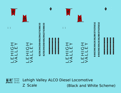 Lehigh Valley ALCO C628 Diesel Locomotive Black Snow Bird Scheme - Decal - Choose Scale