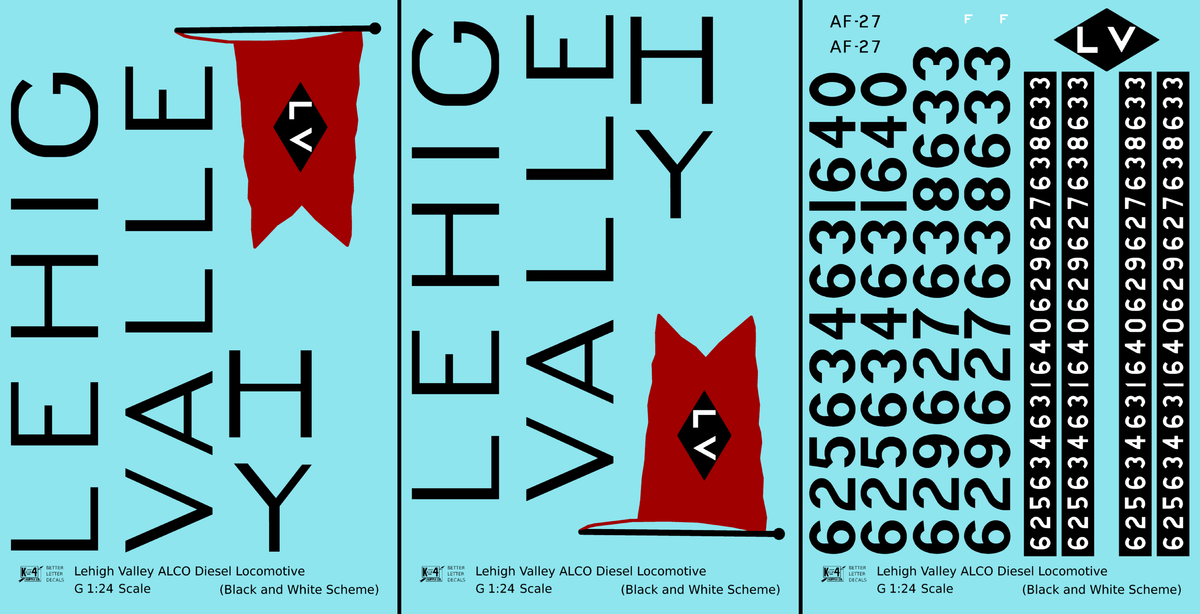Lehigh Valley ALCO C628 Diesel Locomotive Black Snow Bird Scheme - Decal - Choose Scale