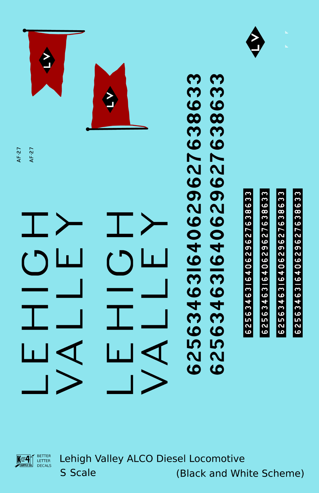 Lehigh Valley ALCO C628 Diesel Locomotive Black Snow Bird Scheme - Decal - Choose Scale