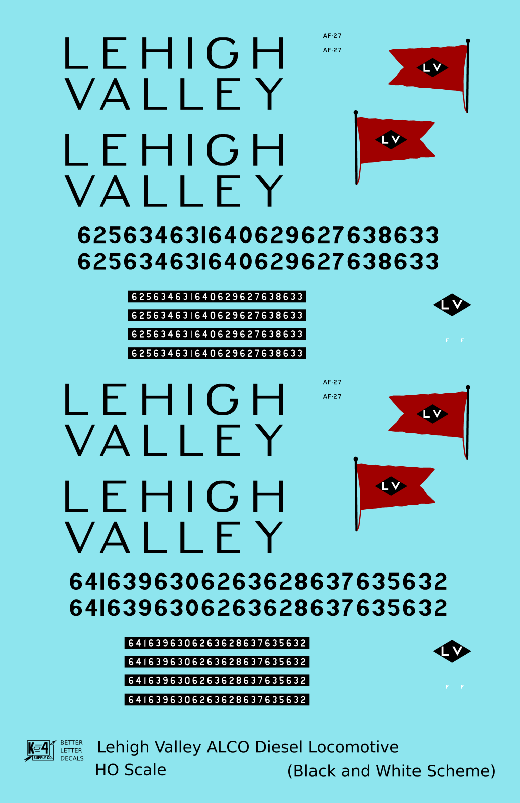 Lehigh Valley ALCO C628 Diesel Locomotive Black Snow Bird Scheme - Decal - Choose Scale