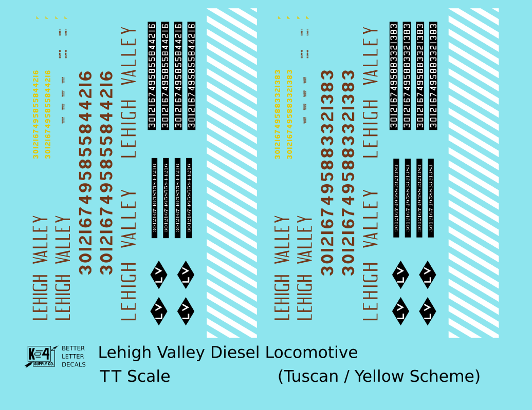 Lehigh Valley RS3 / GP9 Diesel Locomotive  Yellow Tuscan Scheme