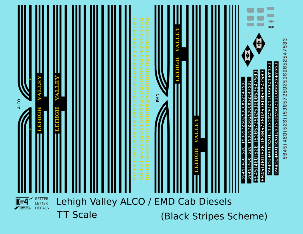 Lehigh Valley EMD ALCO Cab Diesel  Three Black Stripes - Decal - Choose Scale
