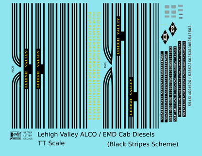 Lehigh Valley EMD ALCO Cab Diesel  Three Black Stripes - Decal - Choose Scale