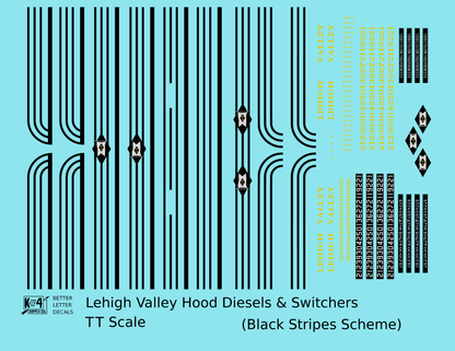 Lehigh Valley Hood Diesel Or Switcher  Three Black Stripes - Decal - Choose Scale