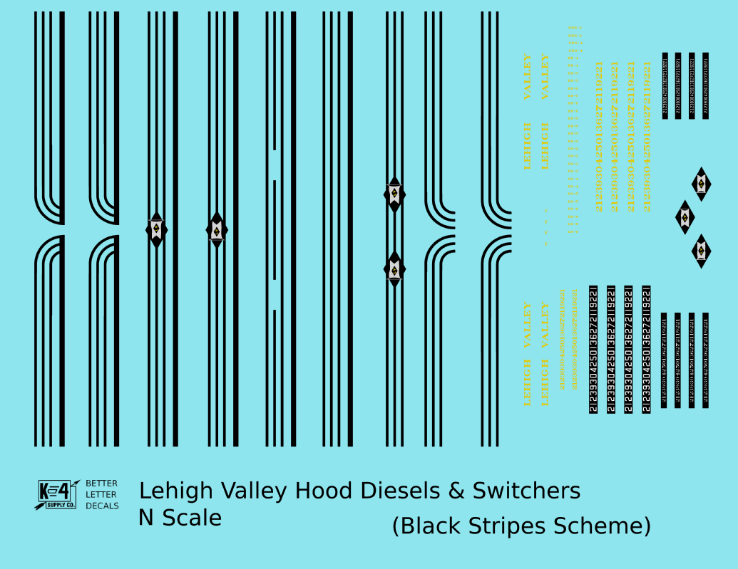 Lehigh Valley Hood Diesel Or Switcher  Three Black Stripes - Decal - Choose Scale