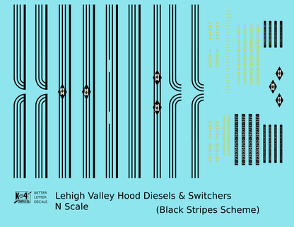 Lehigh Valley Hood Diesel Or Switcher  Three Black Stripes - Decal - Choose Scale