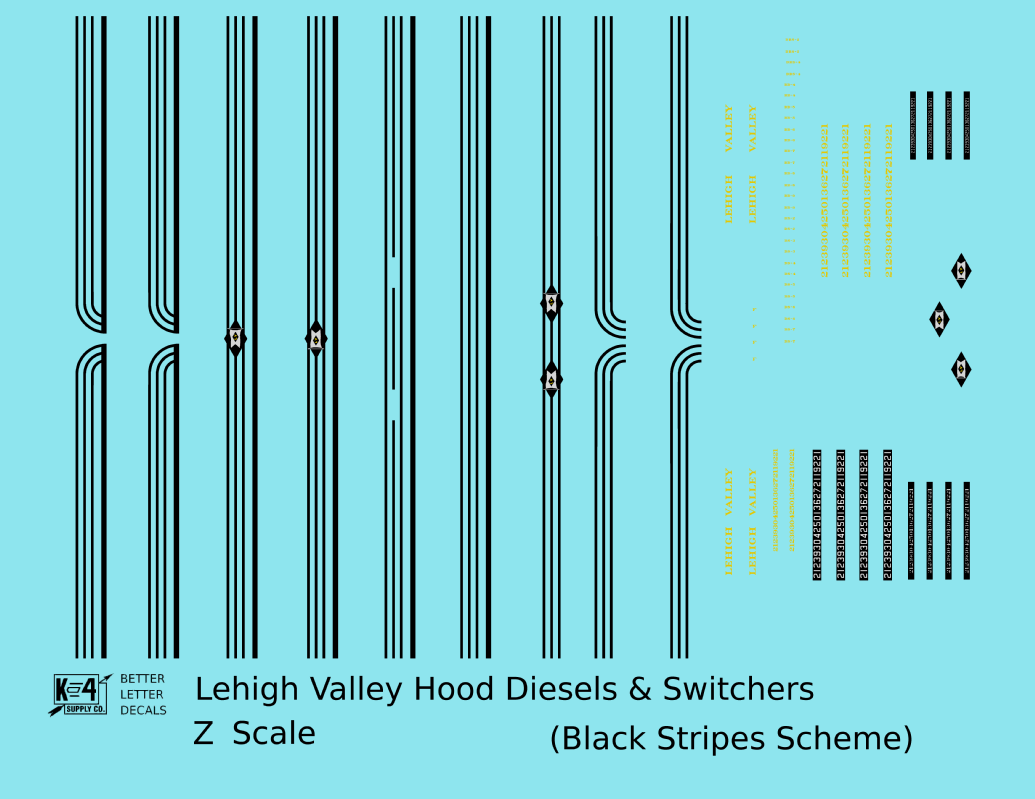 Lehigh Valley Hood Diesel Or Switcher  Three Black Stripes - Decal - Choose Scale