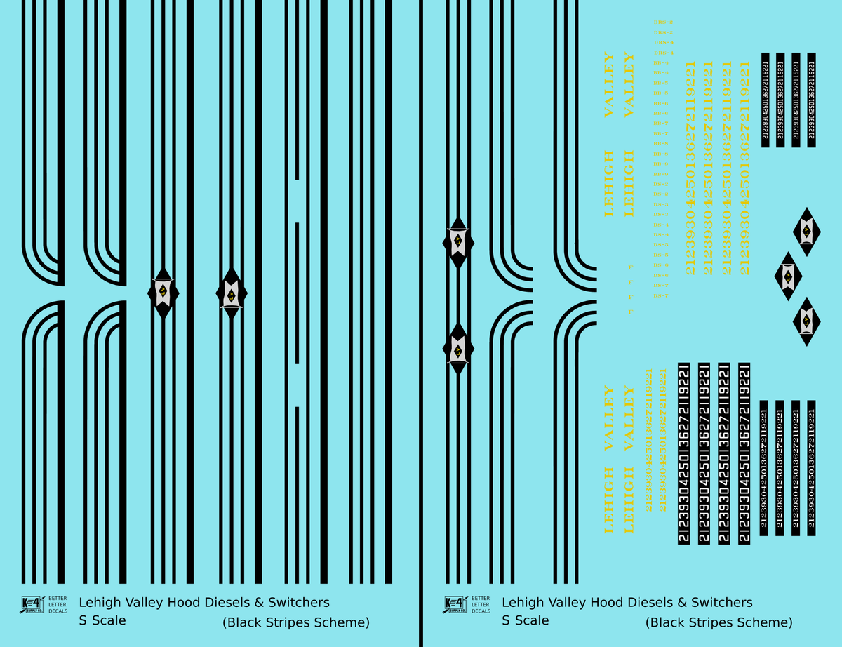 Lehigh Valley Hood Diesel Or Switcher  Three Black Stripes - Decal - Choose Scale