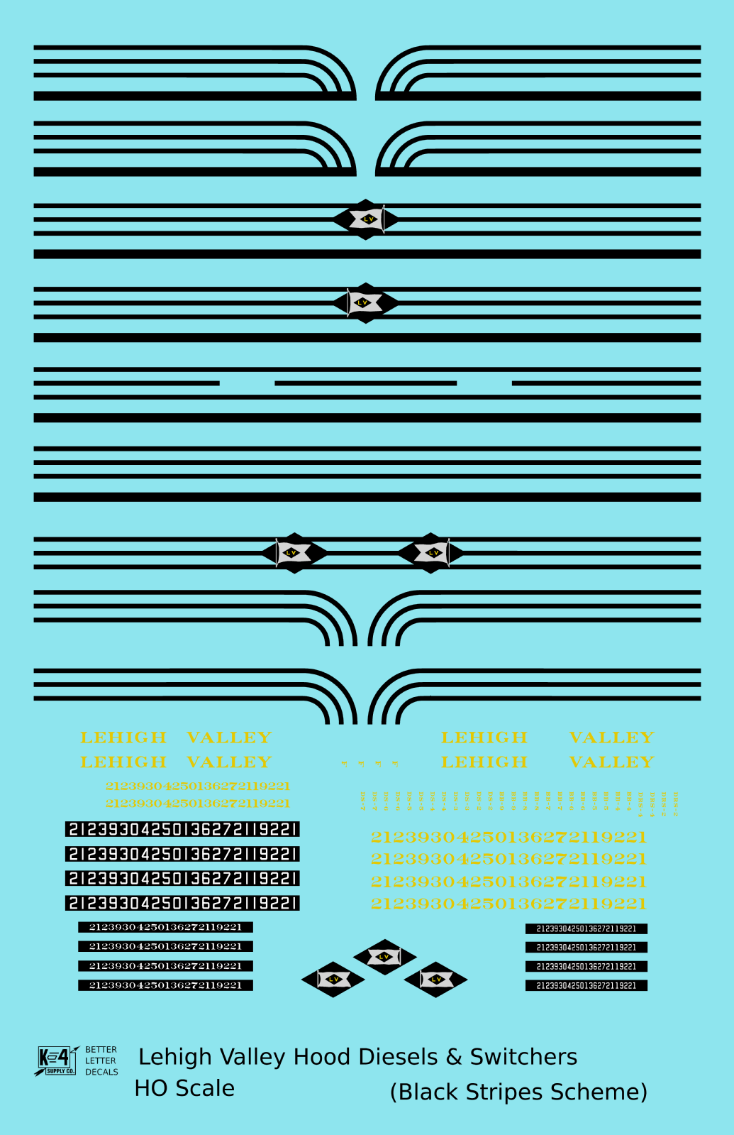 Lehigh Valley Hood Diesel Or Switcher  Three Black Stripes - Decal Sheet