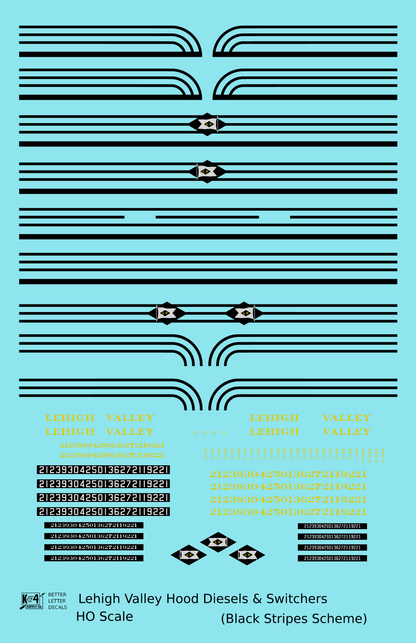 Lehigh Valley Hood Diesel Or Switcher  Three Black Stripes - Decal Sheet