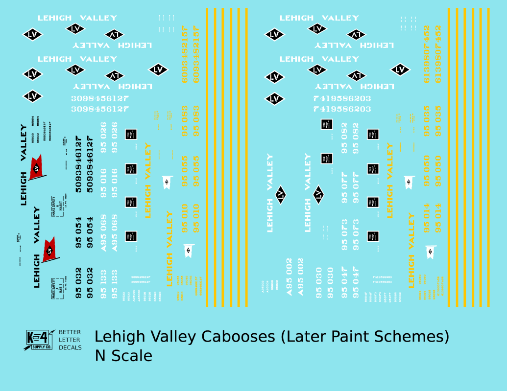 Lehigh Valley Caboose Black, White and Yellow Late Schemes