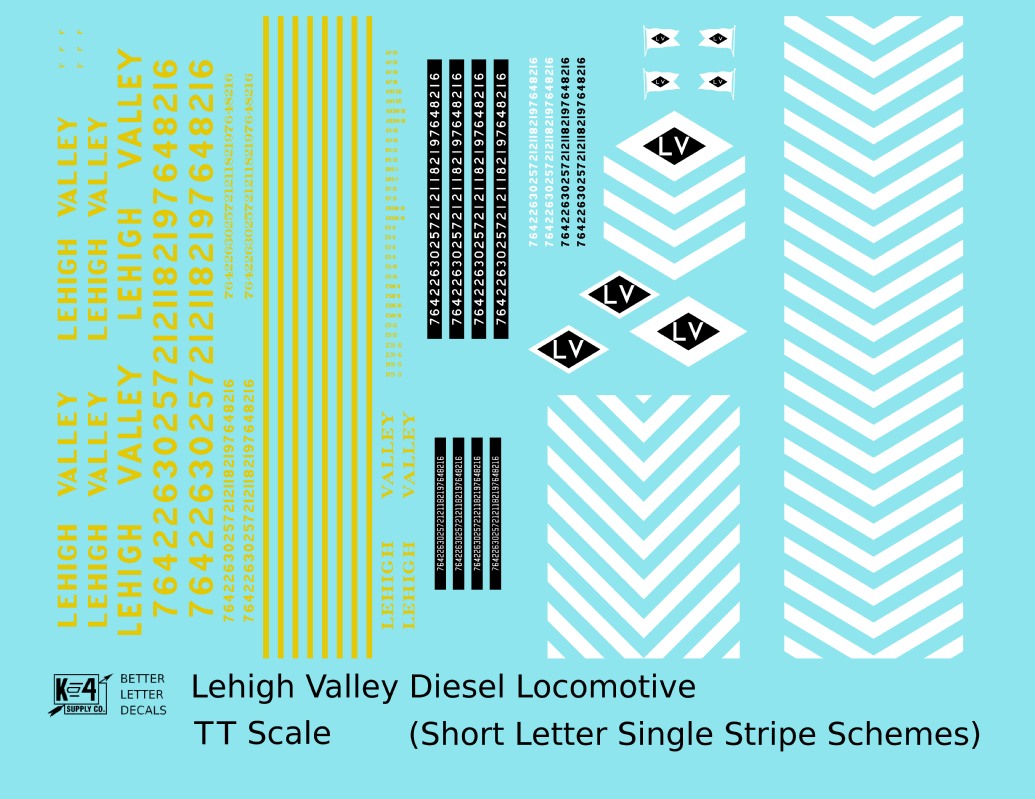 Lehigh Valley Diesel Locomotive Yellow Small Block Letter Scheme