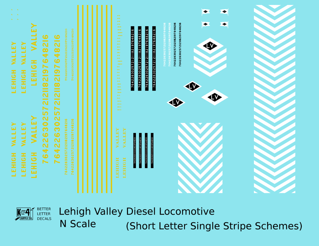 Lehigh Valley Diesel Locomotive Yellow Small Block Letter Scheme