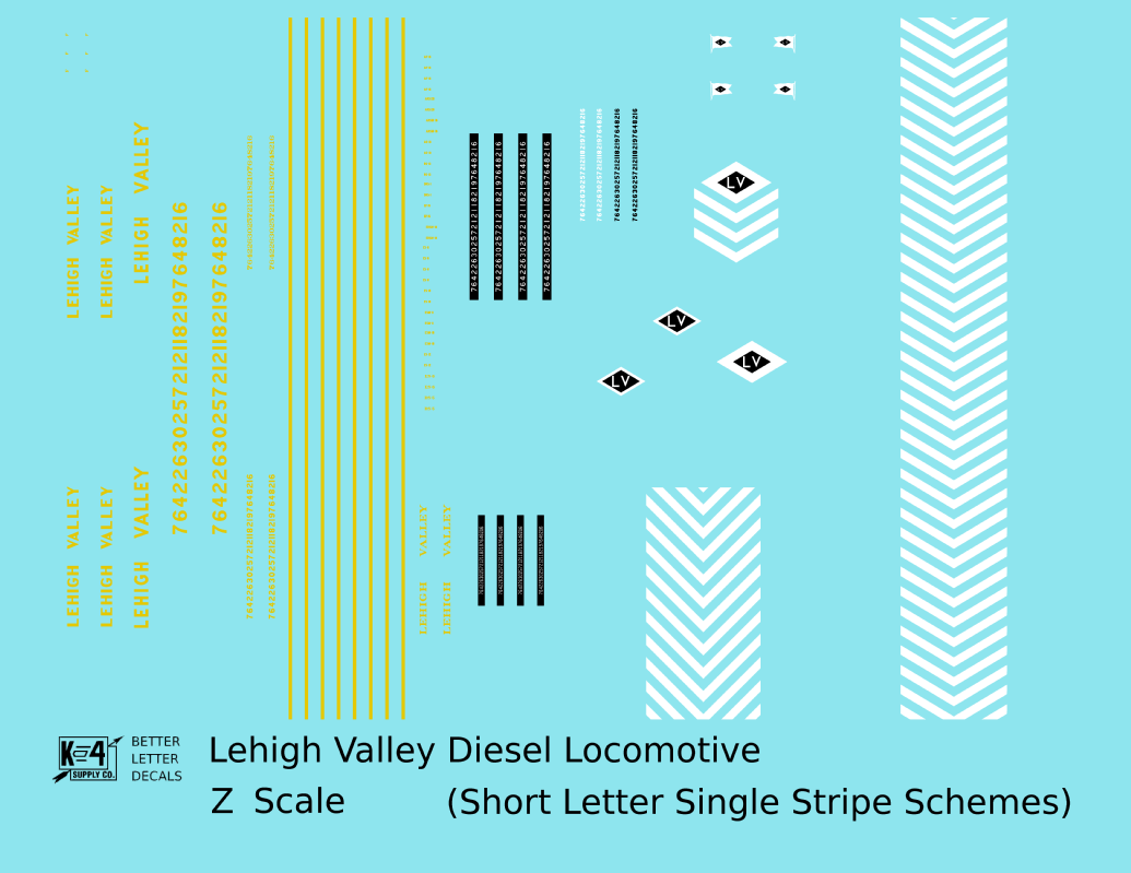 Lehigh Valley Diesel Locomotive Yellow Small Block Letter Scheme