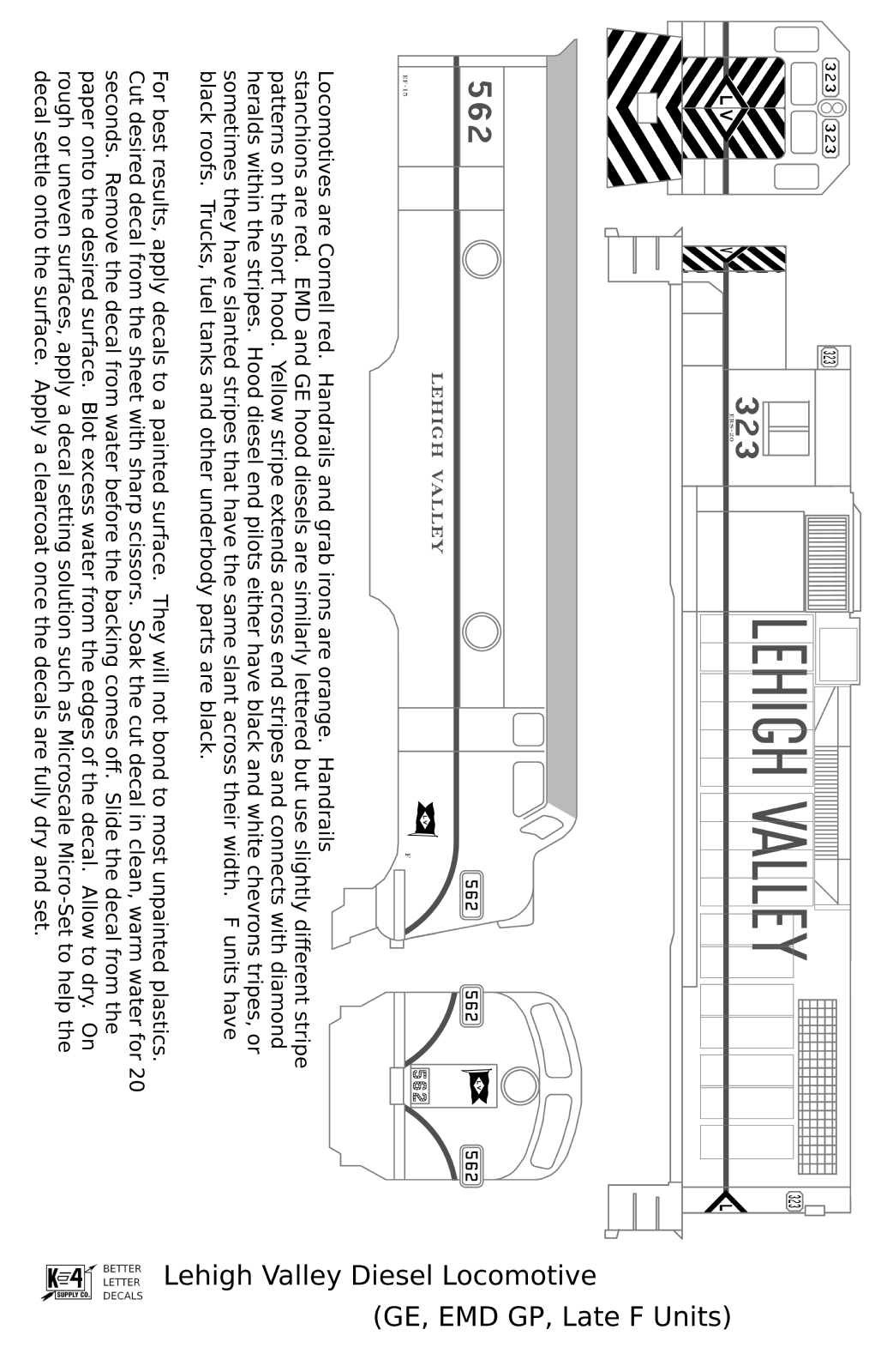 Lehigh Valley GE, EMD GP and F Diesel Locomotive Yellow Late Roman and Tall Letter Schemes