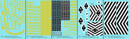 Lehigh Valley GE, EMD GP and F Diesel Locomotive Yellow Late Roman and Tall Letter Schemes
