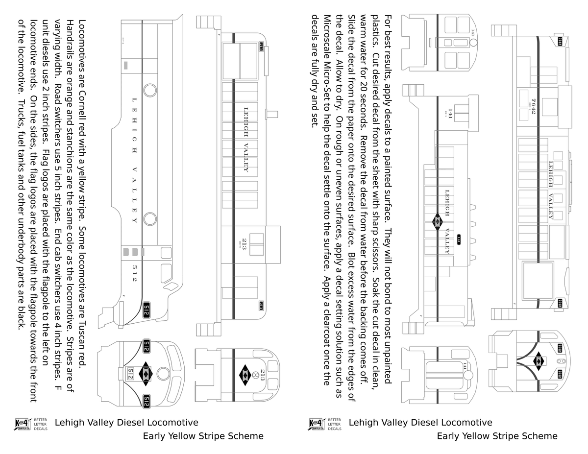 Lehigh Valley Diesel Locomotive Yellow Black Diamond Yellow Stripe Scheme - Decal