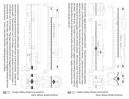 Lehigh Valley Diesel Locomotive Yellow Black Diamond Yellow Stripe Scheme - Decal