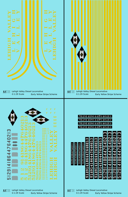 Lehigh Valley Diesel Locomotive Yellow Black Diamond Yellow Stripe Scheme - Decal - Choose Scale
