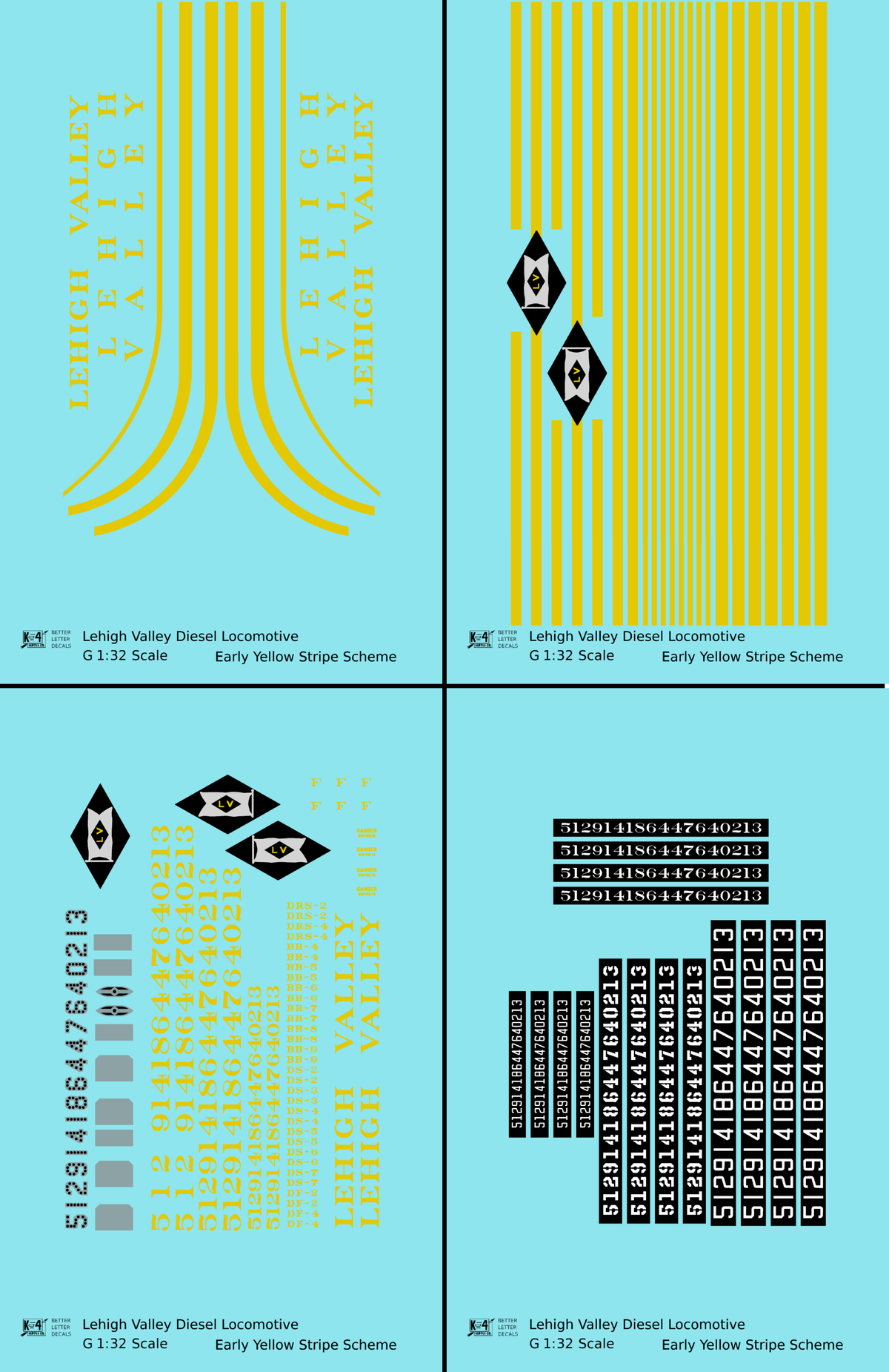 Lehigh Valley Diesel Locomotive Yellow Black Diamond Yellow Stripe Scheme - Decal - Choose Scale