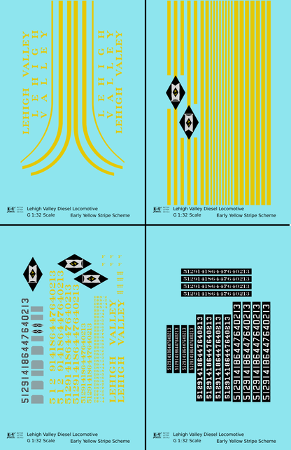 Lehigh Valley Diesel Locomotive Yellow Black Diamond Yellow Stripe Scheme - Decal - Choose Scale