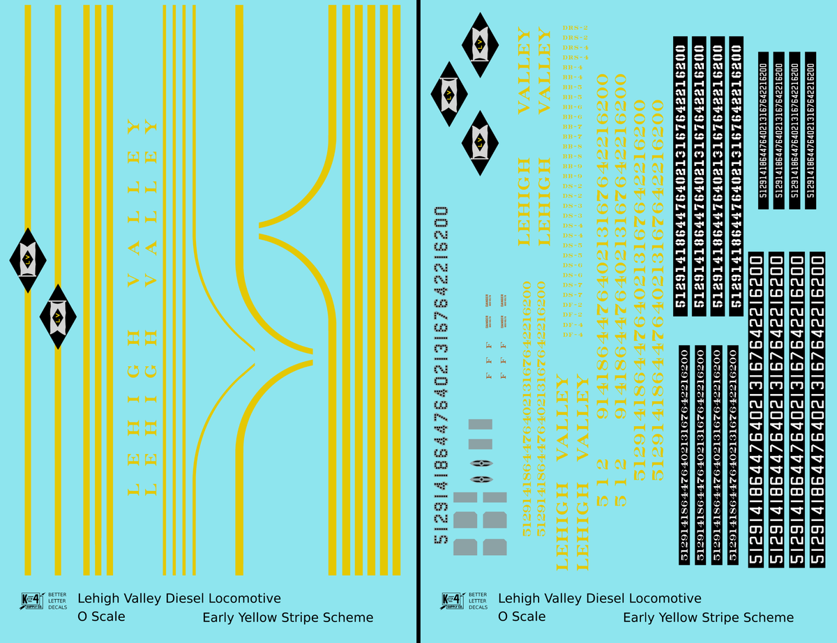 Lehigh Valley Diesel Locomotive Yellow Black Diamond Yellow Stripe Scheme - Decal - Choose Scale