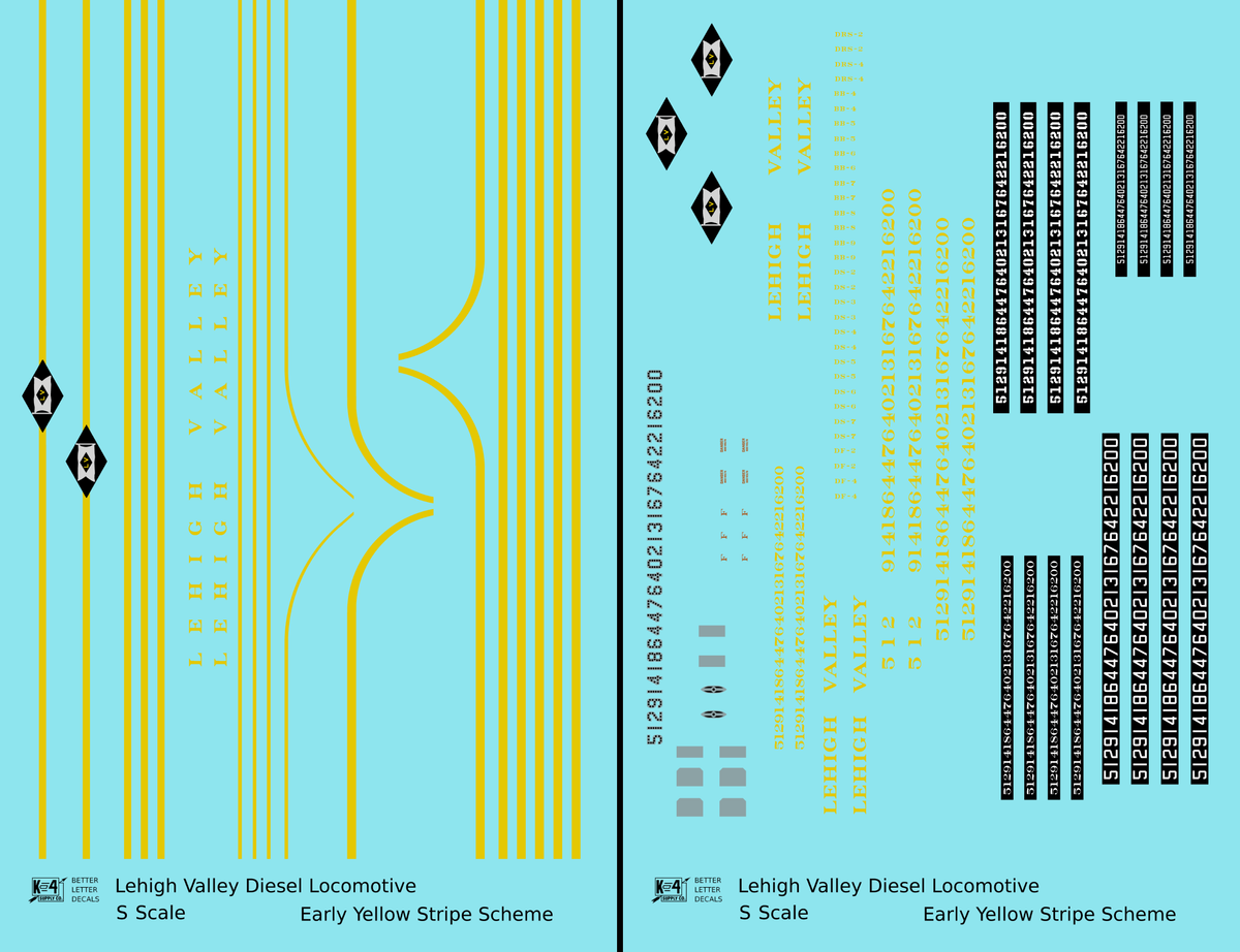 Lehigh Valley Diesel Locomotive Yellow Black Diamond Yellow Stripe Scheme - Decal - Choose Scale