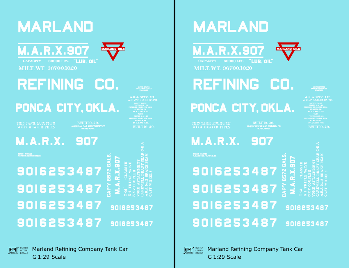 Marland Refining Co. Tank Car White Ponca City, Oklahoma