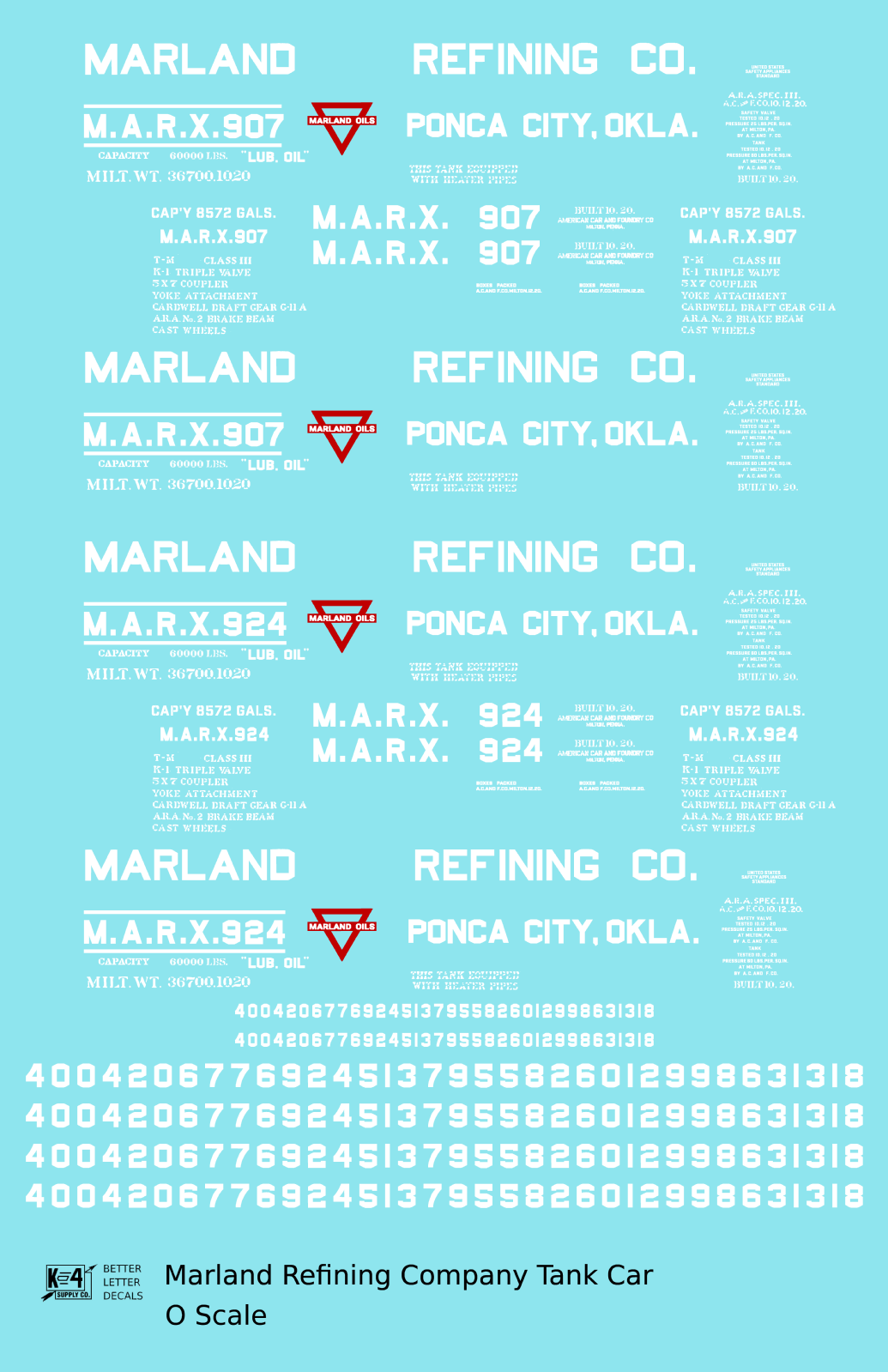 Marland Refining Co. Tank Car White Ponca City, Oklahoma