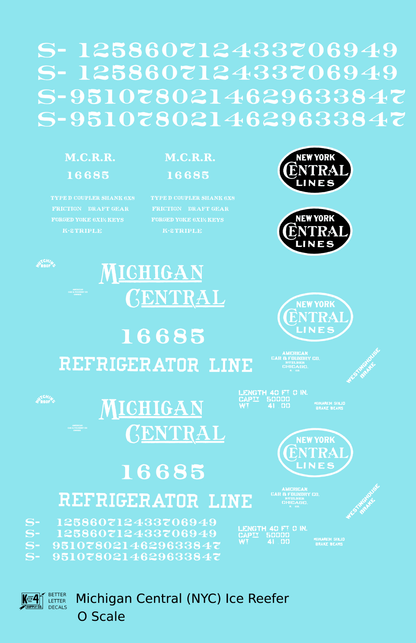 Michigan Central Wood Ice Reefer White New York Central