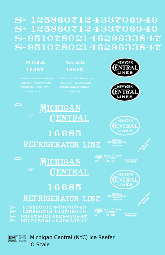 Michigan Central Wood Ice Reefer White New York Central