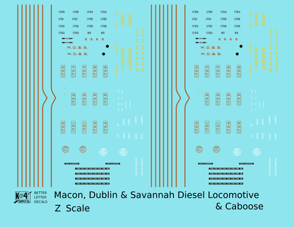 Macon, Dublin and Savannah Diesel Locomotive and Caboose Gold, Yellow and White