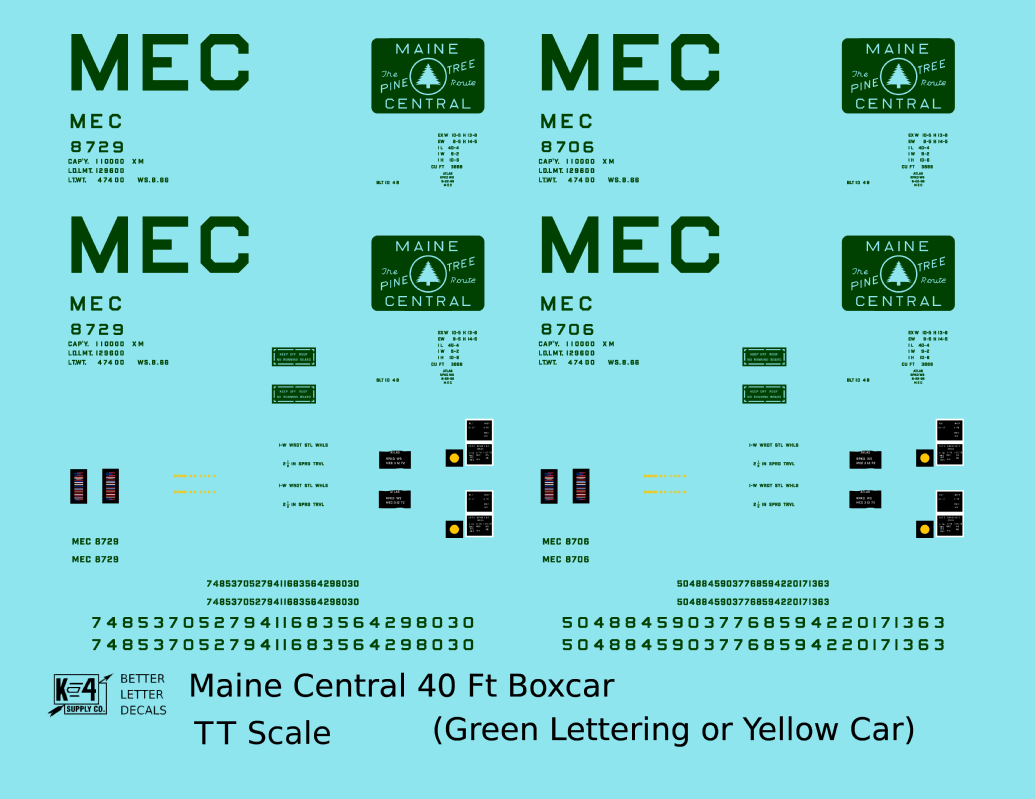 Maine Central 40 Ft Steel Boxcar Green For Yellow Car