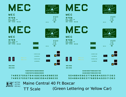 Maine Central 40 Ft Steel Boxcar Green For Yellow Car