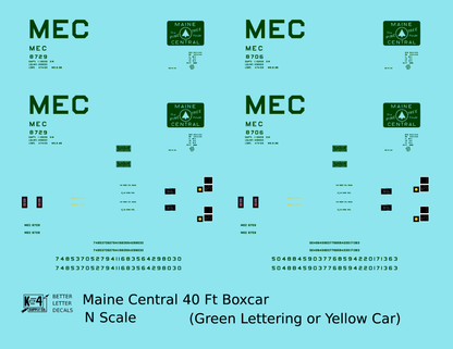 Maine Central 40 Ft Steel Boxcar Green For Yellow Car