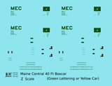 Maine Central 40 Ft Steel Boxcar Green For Yellow Car - Decal - Choose Scale