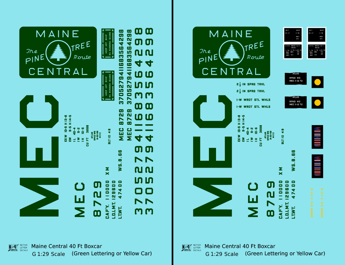 Maine Central 40 Ft Steel Boxcar Green For Yellow Car