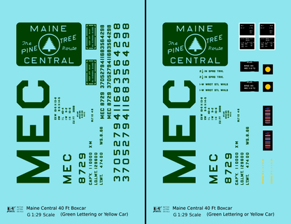 Maine Central 40 Ft Steel Boxcar Green For Yellow Car