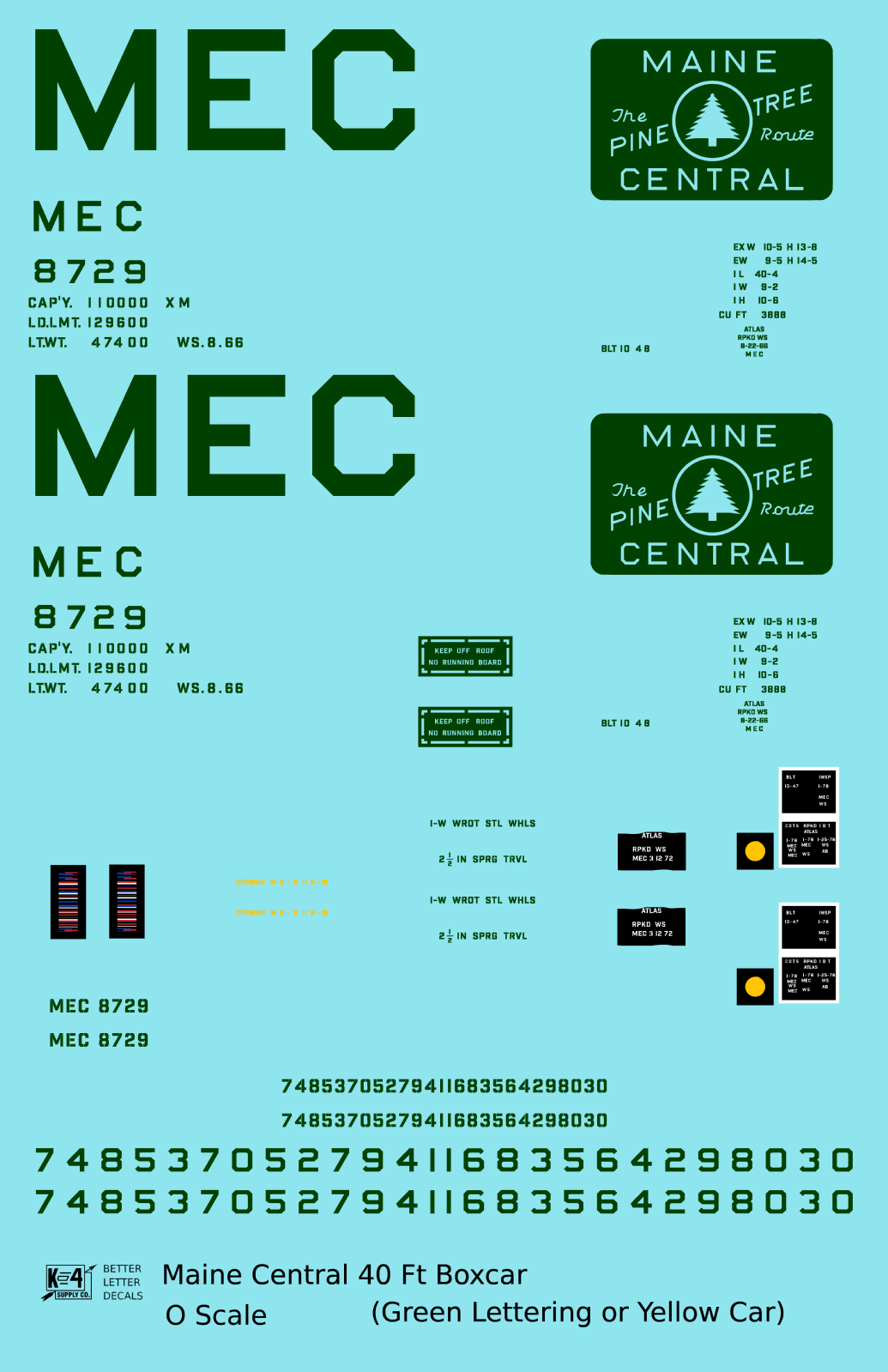 Maine Central 40 Ft Steel Boxcar Green For Yellow Car