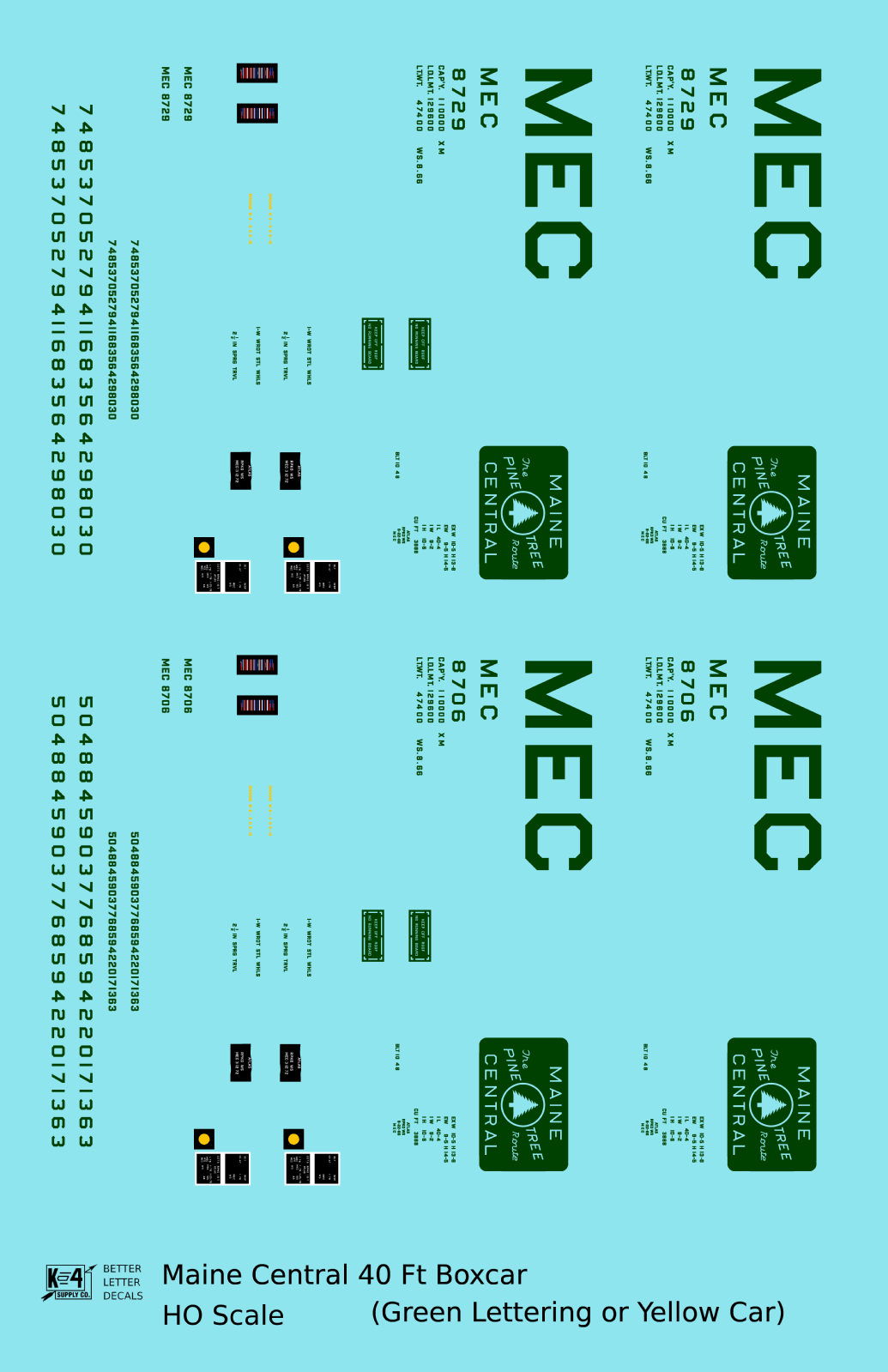 Maine Central 40 Ft Steel Boxcar Green For Yellow Car