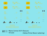 Maine Central 40 Ft Steel Boxcar Yellow Prime Mover - Decal - Choose Scale