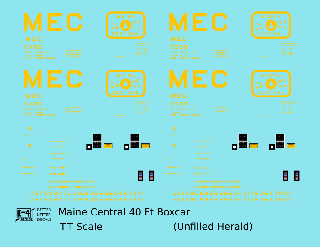 Maine Central 40 Ft Steel Boxcar Yellow Unfilled Herald - Decal - Choose Scale