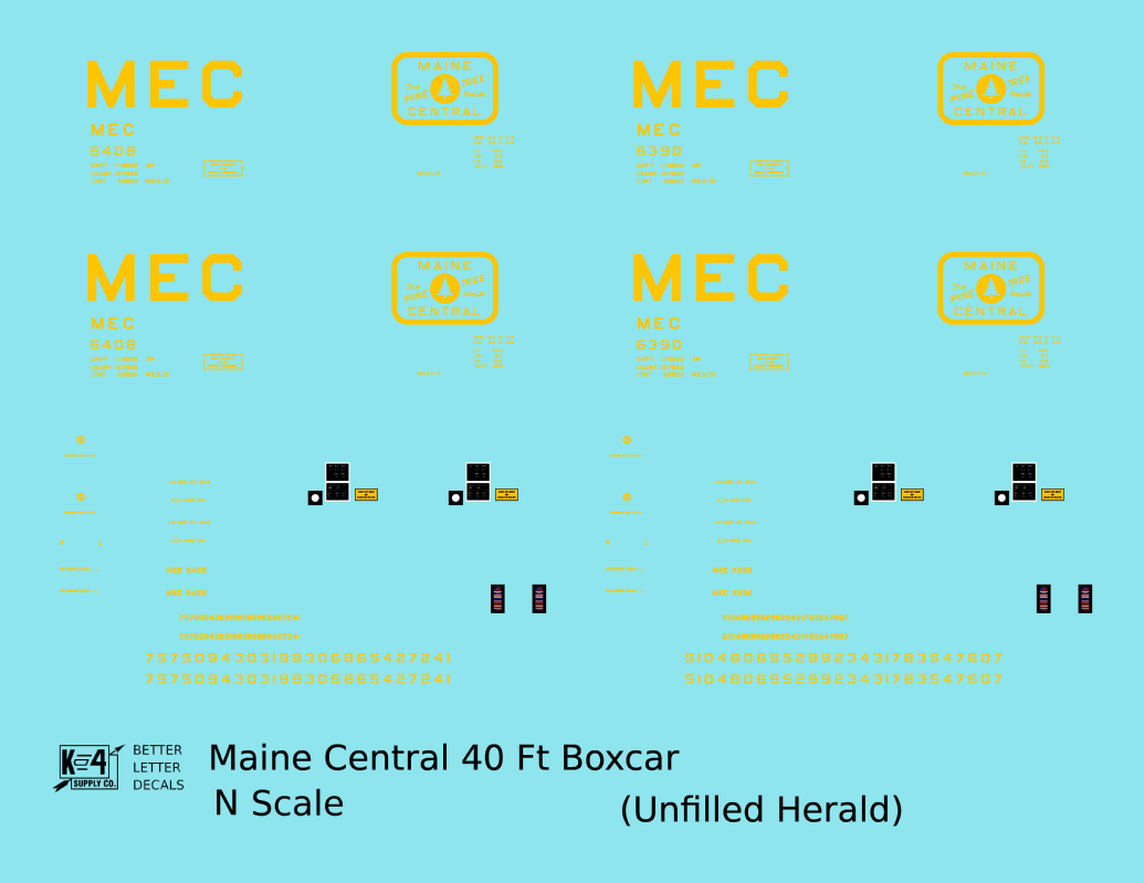 Maine Central 40 Ft Steel Boxcar Yellow Unfilled Herald - Decal - Choose Scale