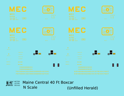 Maine Central 40 Ft Steel Boxcar Yellow Unfilled Herald - Decal - Choose Scale